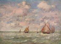 ภาพวาดงานศิลปะผ้าใบ SBAMET ภาพวาดสีน้ำมันศิลปะบนผนัง?Seascape?By?Eugene?Louis?Boudin สำหรับ60x90cm เครื่องตกแต่งฝาผนัง