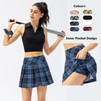 Summer Check Tennis Skirt Women Two Pieces 2 In 1 Pocket Outdoor Running Pleated Skirt Girls Workout Badminton Shorts Skort