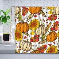 Autumn Farm Thanksgiving Shower Curtain Set Pumpkin Maple Leaf Watercolor Sunflower Bathroom Deco Curtains Polyester Fabric Hook