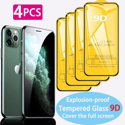 1-4PCS 9D Full Glue Protective Tempered Glass for IPhone 13 14 Pro Max 12 11 8 7 6S 6 Plus X XR XS Mini SE2020 Screen Protector