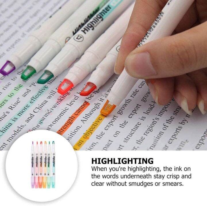 6pcs-6-color-6pcs-colorful-highlighters-double-ended-6-color-fluorescent-marker-pen-clear-view-broad-and-fine-tip-pens-for-coloring-underlining-highlighting