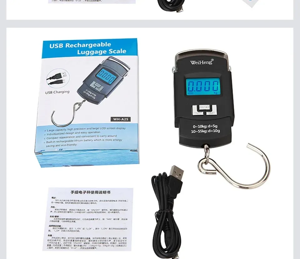 WeiHeng WH-A25 Rechargeable Portable Electronic Scale LCD Display