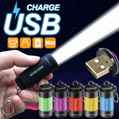 Torch USB Charging Flashlight Outdoor Emergency Lights Keychain Lamp Hiking Camping Lighting