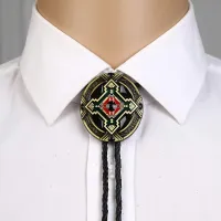 Classis Cross ทองแดงรูปไข่ Bolo Tie สำหรับผู้หญิง Handmade Western Art อินเดีย Alloy เนคไท Silvr Star Pentagram