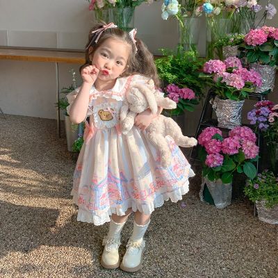2023 New Lolita Summer Kids Dress Childrens Clothing For Girls Little Bear Bow Baby Clothes Princess Dress