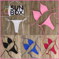 SUN BOX สีทึบ ปรับได้ เปลือย จีสตริงทอง ผูกด้านข้าง แยก ชุดว่ายน้ำ ชุดว่ายน้ำ ชุดบิกินี่ ชุดว่ายน้ำบราซิล