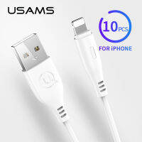 USAMS 10pcsa lot 1m 2A Black White Lightning Mobile Phone Cable for iPhone 13 12 11 X 8 7 6 Series IOS Data Cable for