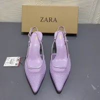 [Ready Stock] 2022ZARA New violet mesh high heeled shoes with pointed tip and shallow mouth