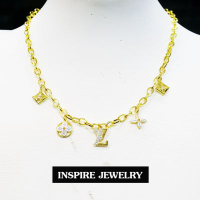 Inspire Jewelry สร้อยคอทองตอกลาย งานแฟชั่นอินเทรนสุดๆ ตัวเรือนหุ้มทองแท้ 24K  สวยหรู พร้อมถุง