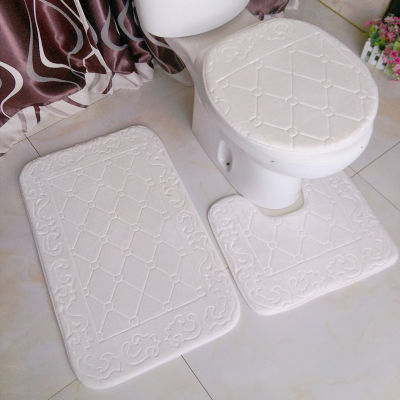 3PcsSet Bathroom Bath Mat Set 3D Embossed Flannel Bathroom Carpet Non Slip Shower Carpets Home Toilet Lid Cover Rugs Floor Mats