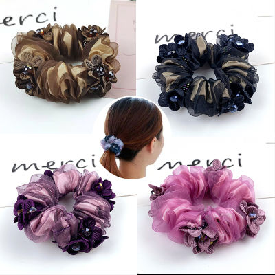 New Korean version silk Organza large intestine high elasticity Flower Hair Ornament without hurting hair