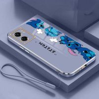 OPPO A77 5G A96 A76 4G OPPO 16K เคสลายการ์ตูนเลนส์สัตว์ประหลาด A16เคสโทรศัพท์มือถือชุบหรูหรากันกระแทกพร้อมสายคล้อง