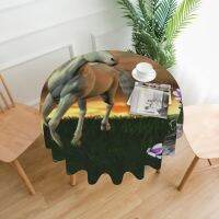 【cw】 Wonderful Unicorn Gallops Through An Enchanted World Round 60 Inch Table Cloths Cover Washable Polyester Tablecloth for Table ！