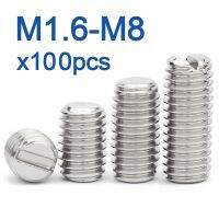 100pcs/lot Stainless steel slotted set screw with flat point  M1.6 M2 M2.5 M3 M4 M5 M6 M8 DIN551 Nails Screws Fasteners