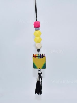 【LZ】♘◕  Silicone Crayon grânulos com Tassel Lanyard Keychain lápis em branco acrílico