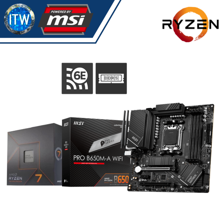 AMD Ryzen 7 7700X Desktop Processor w/o Cooler with MSI Pro B650MA