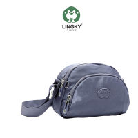 LINGKY PL526 : กระเป๋าสะพายข้างทรงครึ่งวงกลม ผ้าร่ม ลายย่น / Crossbody bags