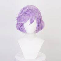 Twisted-Wonderland Epel Felmier Purple Ombre Blue Short Cosplay Wigs Heat Resistant Synthetic Hair Carnival Party + Wig Cap