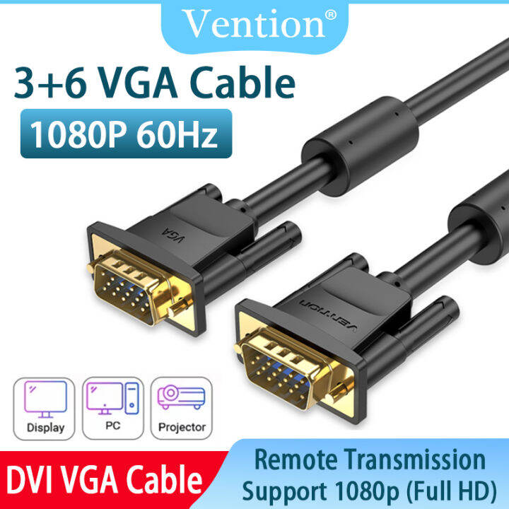 Vention VGA Cable (3+6) Double ring Male to Male 1080P 15 Pin VGA to VGA Cable for