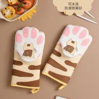 Cartoon Cat Paws Oven Mitts Long Cotton Baking Insulation Microwave Heat Resistant Non-slip Gloves Animal Kitchen Oven Mitts