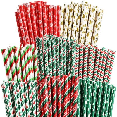 ✠ 50/25Pcs Christmas Paper Straws Disposable Snowflake Drinking Straw Merry Christmas Decor for Home 2022 New Year Party Supplies