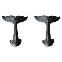 2X Cast Iron Whale Tail Decorative Wall Hook with Mounting Screws (18X7X5cm/7X2.75X1.96Inch)