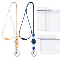 2 Pcs Lanyard for Women Badge Lanyard Fashion Beaded Neck Lanyard with 4 Pcs Card Holders Separable Necklace Lanyard