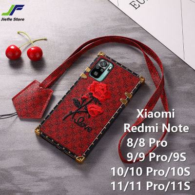 JieFie เคสลายดอกไม้ดอกกุหลาบสำหรับ Xiaomi Redmi,เคสหรูหราสำหรับ Xiaomi Redmi Note 11S / 11 / 11 Pro / Note 10 / 10S / 10 Pro / Note 9S / 9 / 9 Pro / Note 8 / 8 Pro เคสโทรศัพท์หนังสี่เหลี่ยมพร้อมสายคล้อง