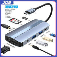 JDB ฮับ8-In-1 Type-C,ฮับ USB 2022,HDMI,3.0 Sd/tf,VGA, HDMI,เหมาะสำหรับแล็ปท็อป,MacBook, iPad, Xiaomi สินค้าใหม่ PD100W