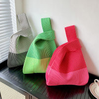 Plaid Stripe Handmade Bags Color Handbag Student Mini Bag Wrist Reusable Knit Handbag Tote Bag Knot Wrist Bag