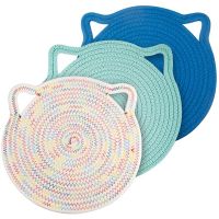 Cotton Trivets Set Cute Ear Pot Holders Woven Hot Pads Mats Thick Heat Resistant for Hot Pots and Pans Round