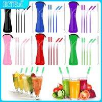 /set Of Bar Accessory Tools Gradient Color Metal Stainless Steel Two Kinds Straws With Cleaning Brush Reusable Bar Goods Specialty Glassware