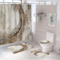 【hot】❦❉❀  Marble Shower Curtain Sets Luxury Polyester Fabric Washable Curtains Toilet Cover Accessories