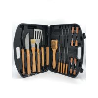 18 Piece Barbecue Set Barbecue Tool Combination Set Barbecue Accessories Stainless Steel Wooden Handle Portable Suitcase BBQ Set