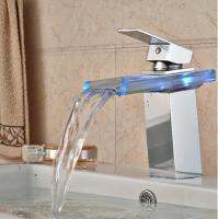 Led ห้องน้ำอ่างล้างหน้าก๊อกน้ำกระจกน้ำตกแก้วห้องน้ำ Led อ่างล้างหน้า Chrome Mix Tap Sink Faucet ไม่มี Battary