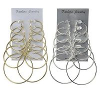 Fancyqube 6 pairs Large Hoop Earrings Silver Plain Thin Endless Hoop Earrings