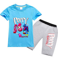 Poppy Playtimes เสื้อยืดการ์ตูนเด็กหญิงเด็กชายเหมาะกับเสื้อผ้าท่อนล่างแขนสั้นชุดกางเกงขาสั้นเด็กในฤดูใบไม้ร่วงฤดูร้อนชุดผ้าฝ้าย Unisex