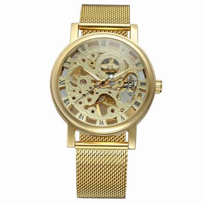 New WINNER Steel Transparent Case Roman Dial 3D Logo Engraving Men Mechanical Watches Top Brand Luxury Skeleton Wrist Watch