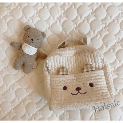 【hot sale】♚◎ C16 ins Cute Quilted Embroidered Bear Backpack Childrens School Bag Storage