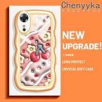 เคส Chenyyka สำหรับ OPPO เคส A17K A17ลายการ์ตูนเชอร์รี่น่ารัก3D ขอบลอนเคสโทรศัพท์โปร่งใสกันกระแทกหลากสีนิ่มเคสป้องกันเลนส์กล้องปลอกซิลิโคนใส