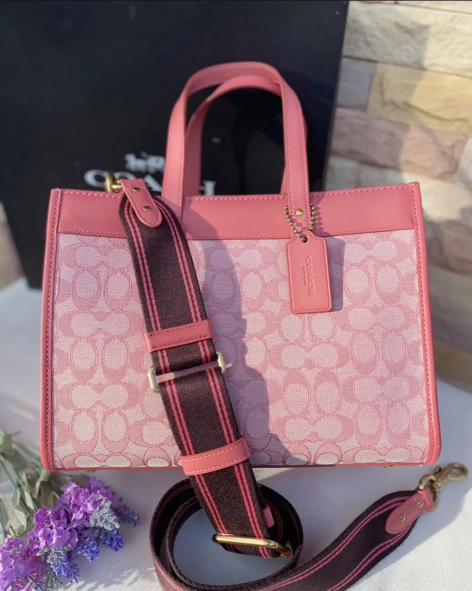 Coach Field Tote 30 With Jacquard Signatures Print Taffy Pink C3282