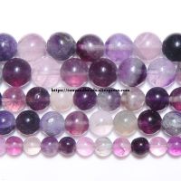 Natural Stone Purple Fluorite Round Loose Beads 15 quot; Strand 4 6 8 10MM Pick Size For Jewelry Making