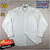 Tommy Hilfiger®แท้ อก 49 เสื้อเชิ้ตผู้ชาย ทอมมี่ ฮิลฟิกเกอร์ สีขาว เสื้อแขนยาว เนื้อผ้าดี