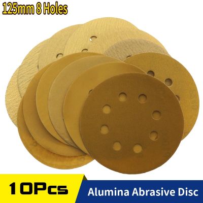 10 Pcs 5 Inch 125MM 8 Holes Aluminium Oxide  60 to 1000 Grits Hook Loop Sandpaper Sanding Disc for Metal &amp; Automotive Wood Cleaning Tools
