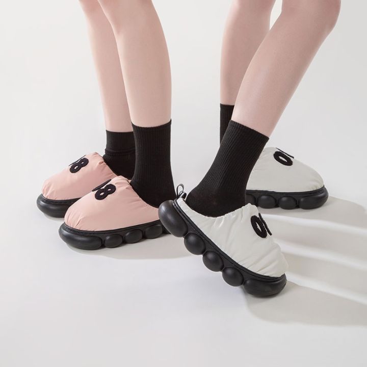 แฟชั่น2023-พื้นรองเท้าหนากันลื่นกลางแจ้งรองเท้าสลิปเปอร์ผ้ากำมะหยี่ผู้หญิงอบอุ่น