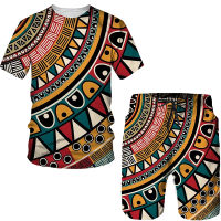 African Printed WomensMens T-shirts Sets Fashion Vintage Style TracksuitTopsShorts Sport And Leisure Summer Male Suit