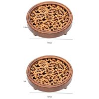 Round Hollow Tea Tray Walnut Pot Holder Base Retro Tea Pad Cup Holder Heat Insulation Pad