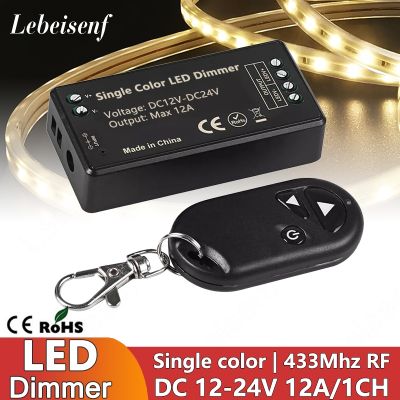 ❧ஐ 1CH LED Dimmer 12A DC12-24V Controller with 3-Key RF 433Mhz Wireless Remote Control for LED COB Single Color Light Strip Lamps