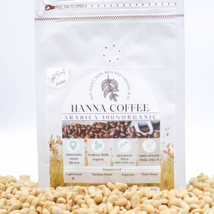 เมล็ดกาแฟคั่วอ่อน-ดอยนางนอน-เชียงราย-arabica-100-เกรด-a-peaberry-250g-hanna-coffee