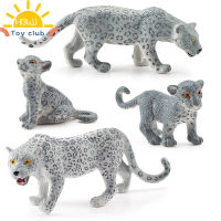 ToyClub หุ่นตุ๊กตาเสือดาวหิมะจำลอง4ชิ้นสำหรับตกแต่งโมเดลสัตว์ป่าของเล่นเพื่อการศึกษาสำหรับเด็ก